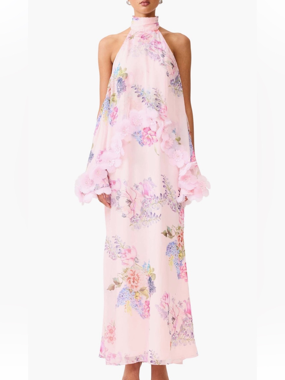 Elliatt Millie Floral Applique Tiered Halter Neck Gown